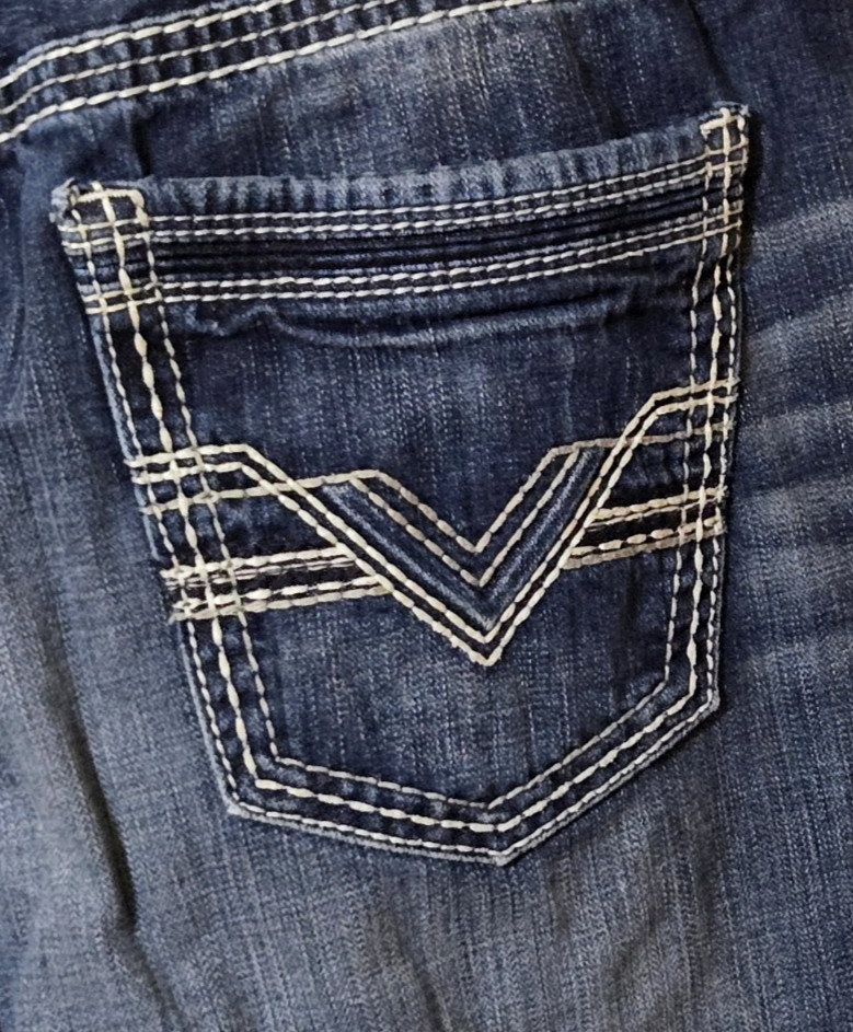 BKE Seth Jeans Mens 36R Denim Bootcut Whisker Thick Stitch Western 100% Cotton