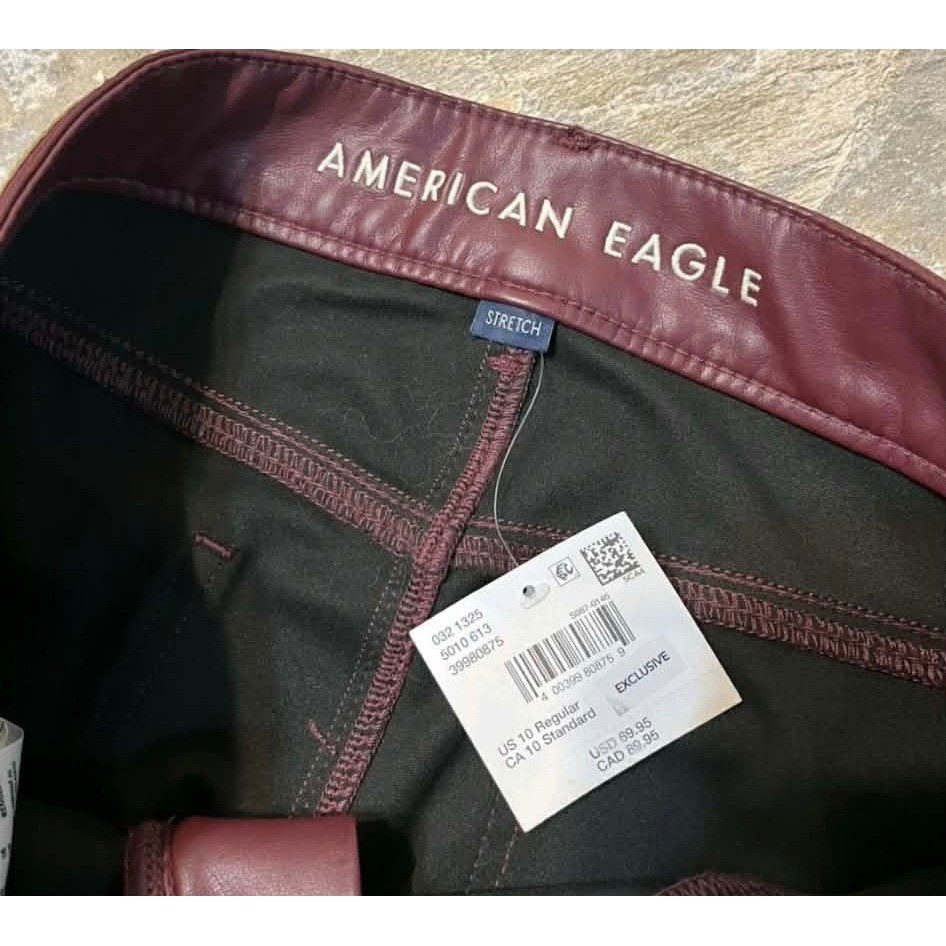 American Eagle Super High Rise Kick Boot Pants Women 10 Burgundy Faux Leather