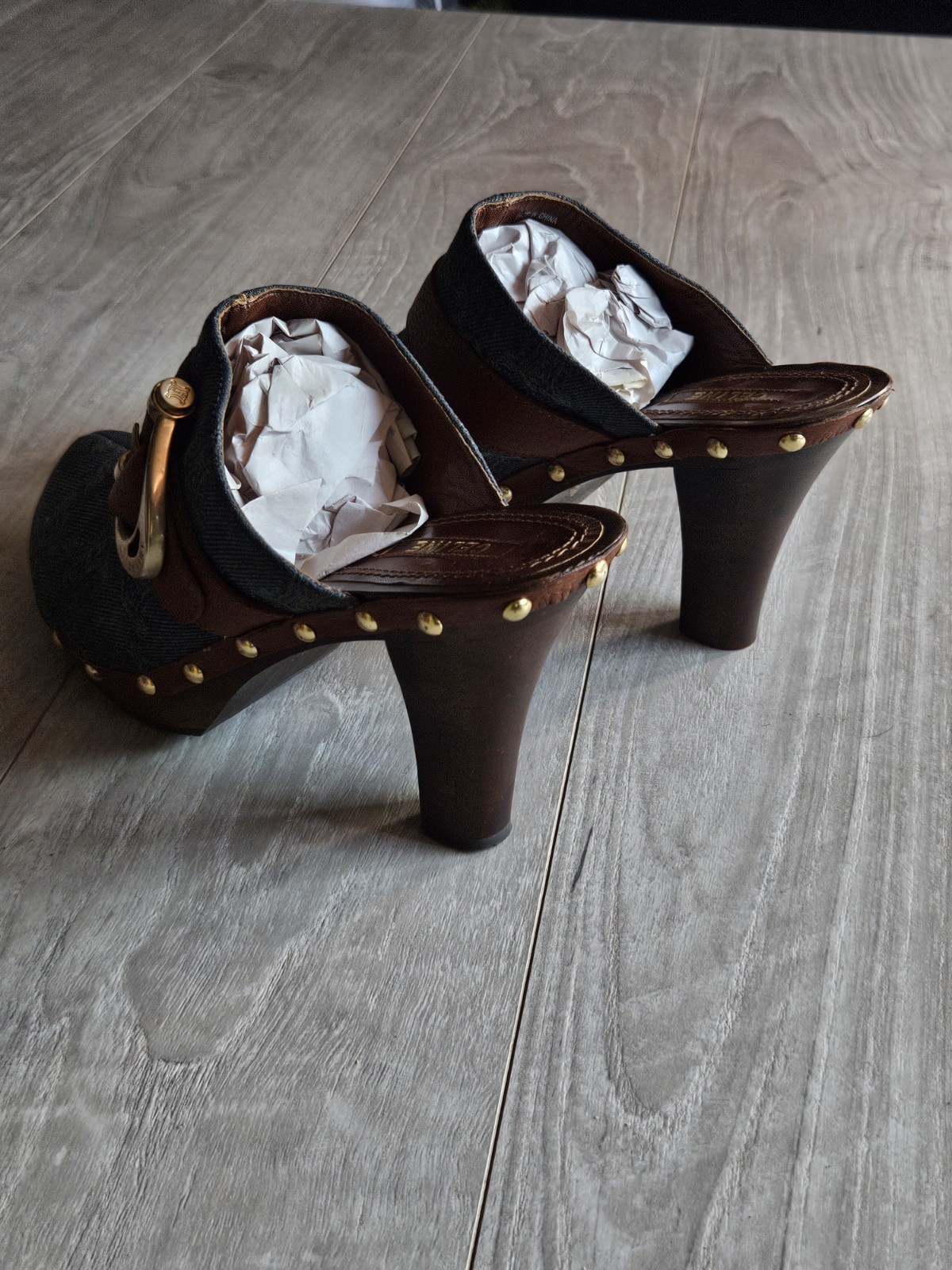 💥Celine Macadam Shoes Sandals Sabot Indigo Brown Size 38