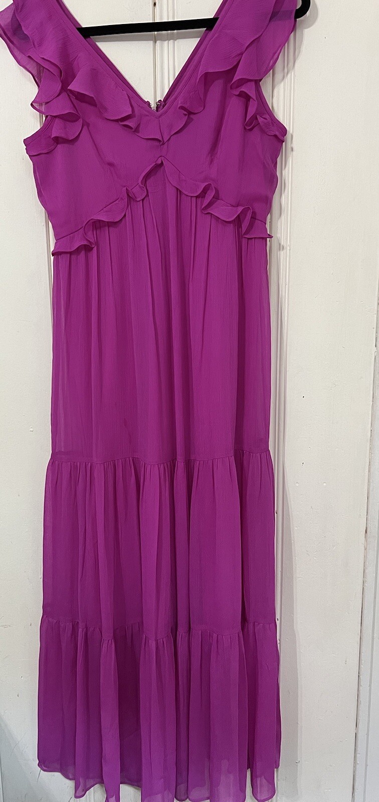 DKNY Chiffon Wedding Guest party dress Ruffled Fushia Size 6 pink New