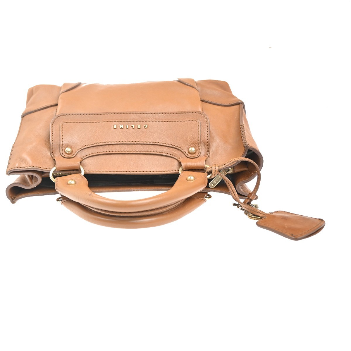 CELINE Logo Boogie Horse Carriage Hand Bag Leather Brown GHW Italy 32MA264
