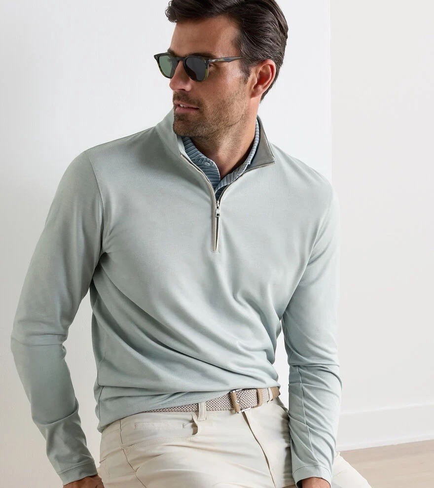 PETER MILLAR Crown Crafted Albatross LARGE Cotton Blend 1/4 Zip Willow Green