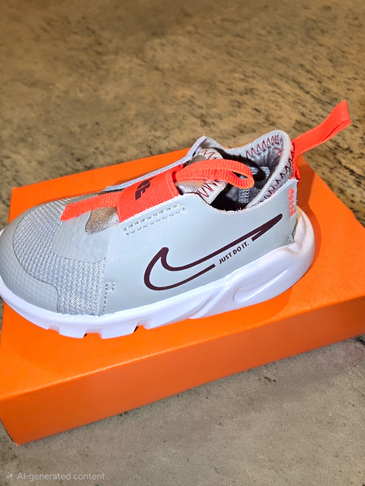 Nike Flex Runner 2 (TDV) Slip-On Kids Sneaker Size 1 Gray/Orange/White