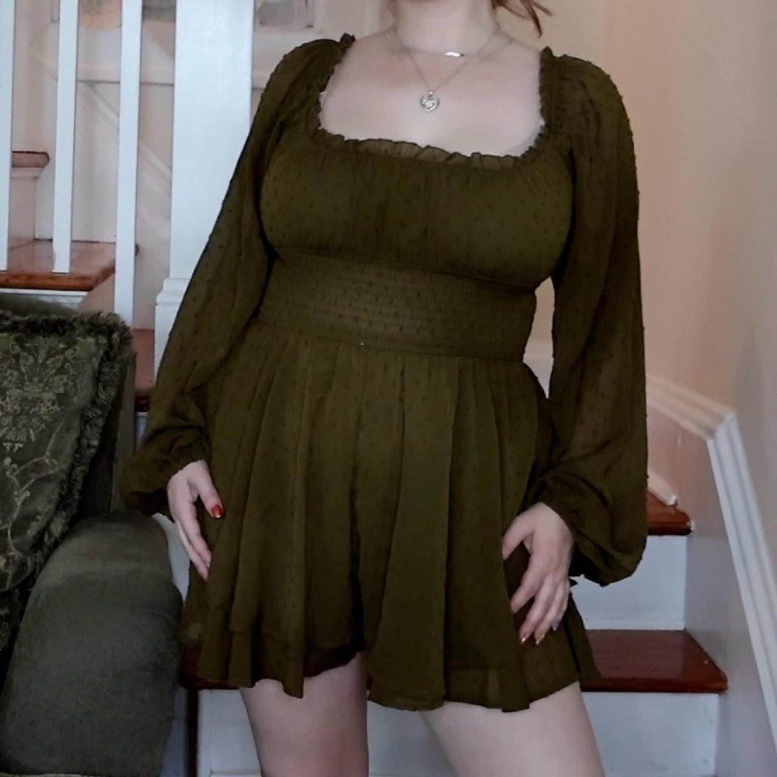 Urban Outfitters Olive Green Romper Sz Medium Milkmaid Mesh Swamp Fairy Grunge