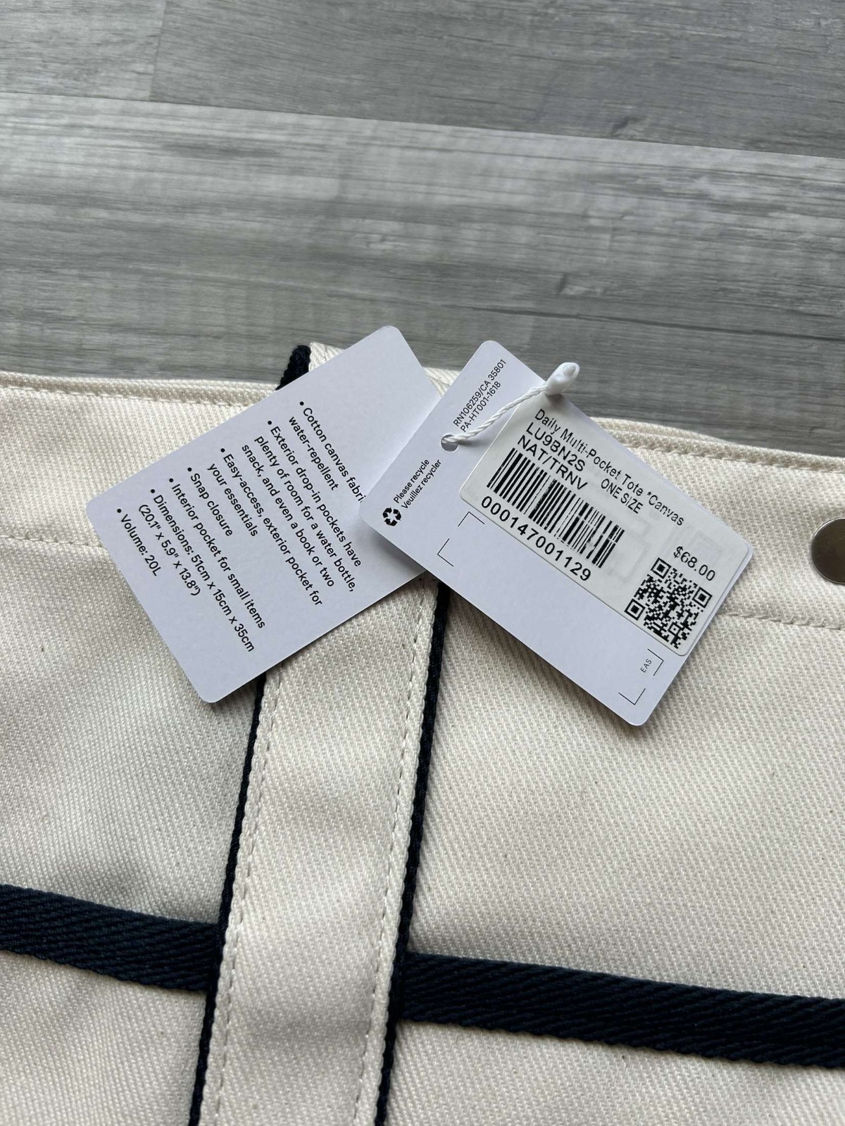 Lululemon Daily Multi Pocket Canvas Tote Bag White True Navy 20L New With Tags