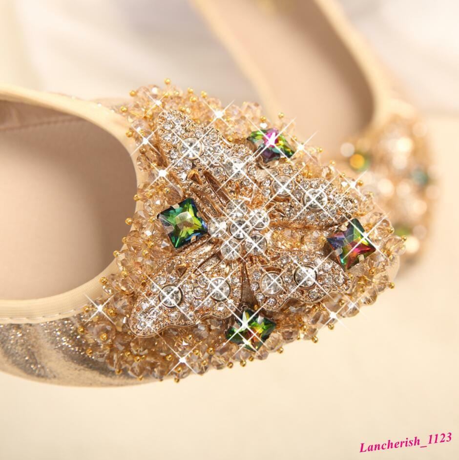 Rhinestone Butterfly Women’s Pointy Toe Shoes Slip On Loafers Flats Formal Chic