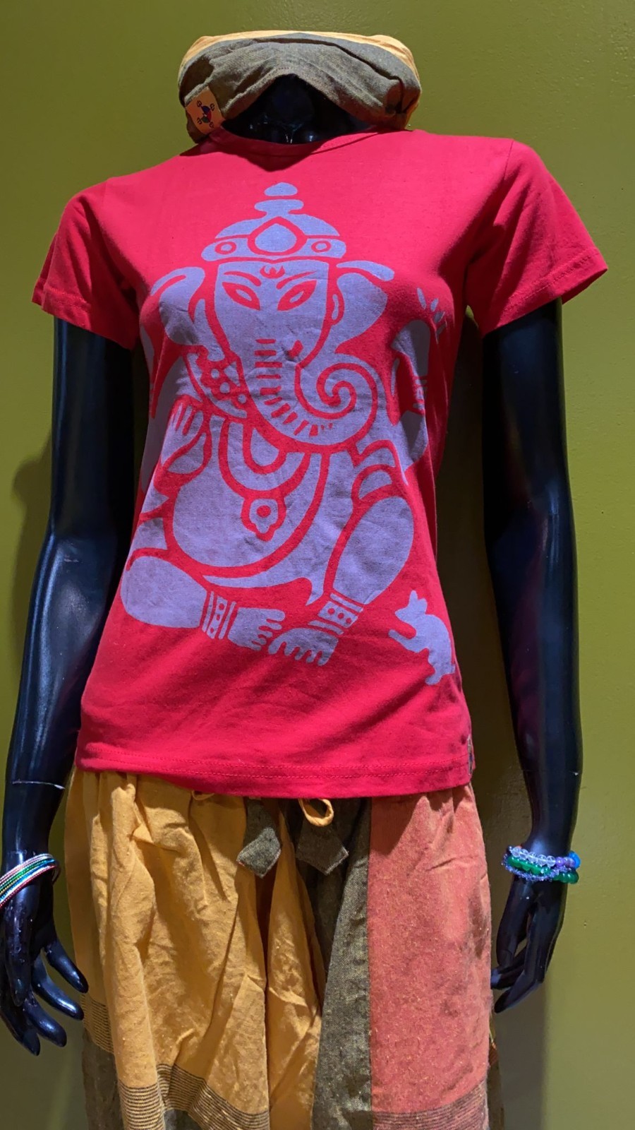 Ganesh Painted Tee: 100% Organic Cotton T Shirt for Women: Small