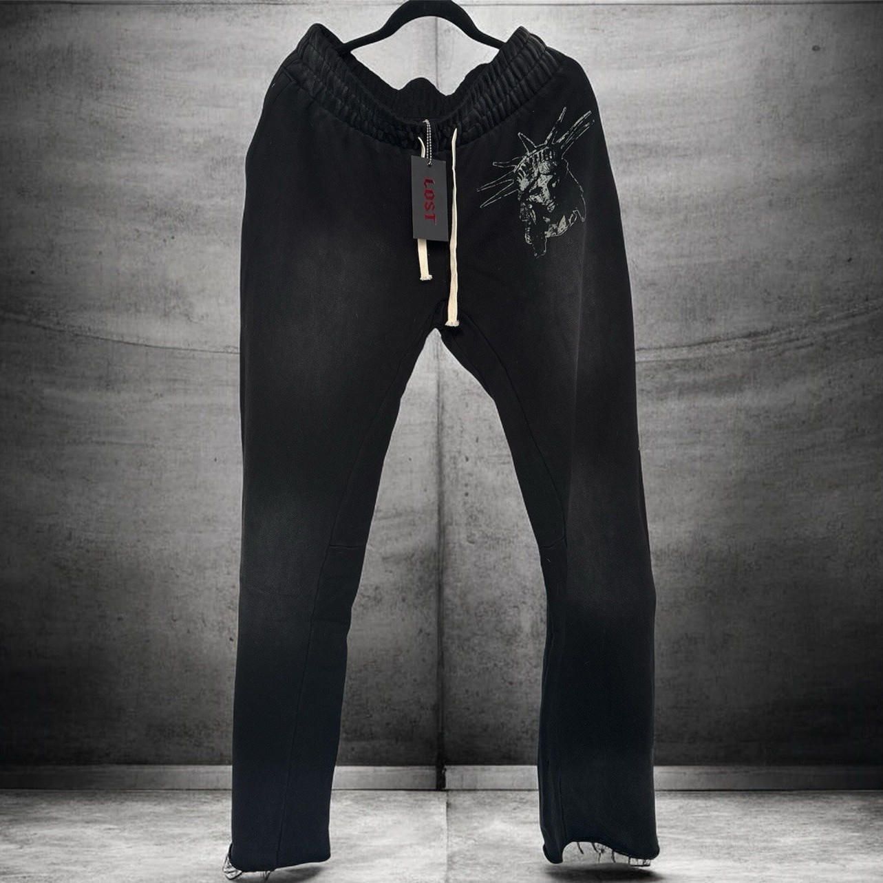 Lost Intricacy Men’s Black Cotton Wide-Leg Jeans Drawstring Closure 2XL