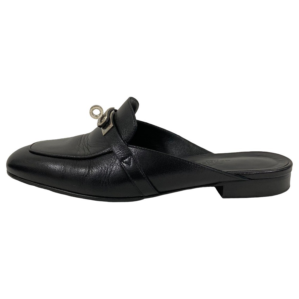 HERMES Oz Kelly Mule Sandals, Size 36 1/2 (Approx. 9.3 inches), Black Women USED