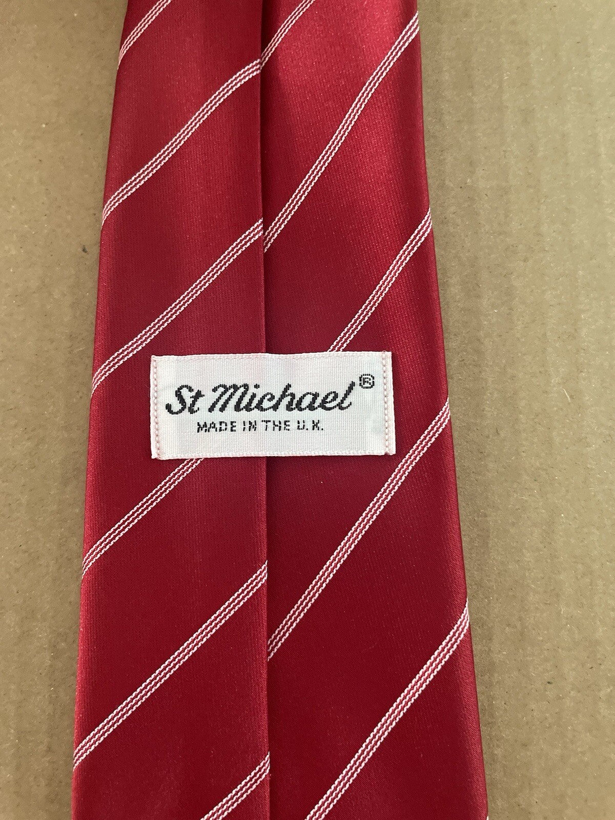 VTG Classic Preppy Red & White Diagonal Stripes Retro NeckTie St Michael UK