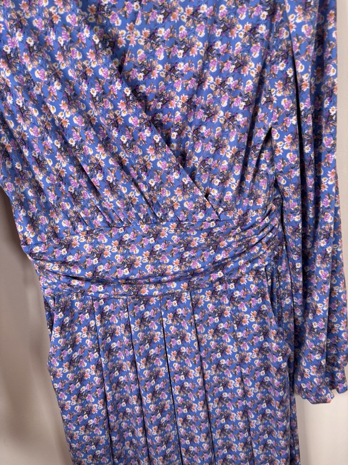 Jolie Moi UK 12 Tea Dress Stretchy Long Sleeved Blue Purple Floral Faux Wrap