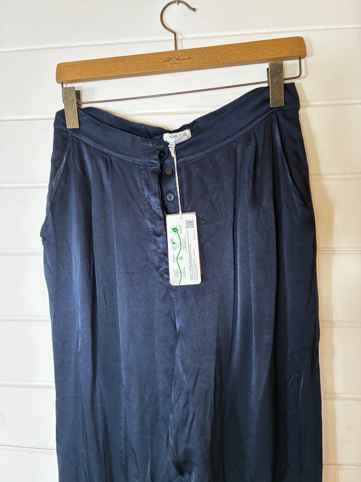 GHOST LONDON DEEP BLUE VISCOSE TAPERD TROUSERS SIZE M BNWT APPROX 10 12 SUMMER