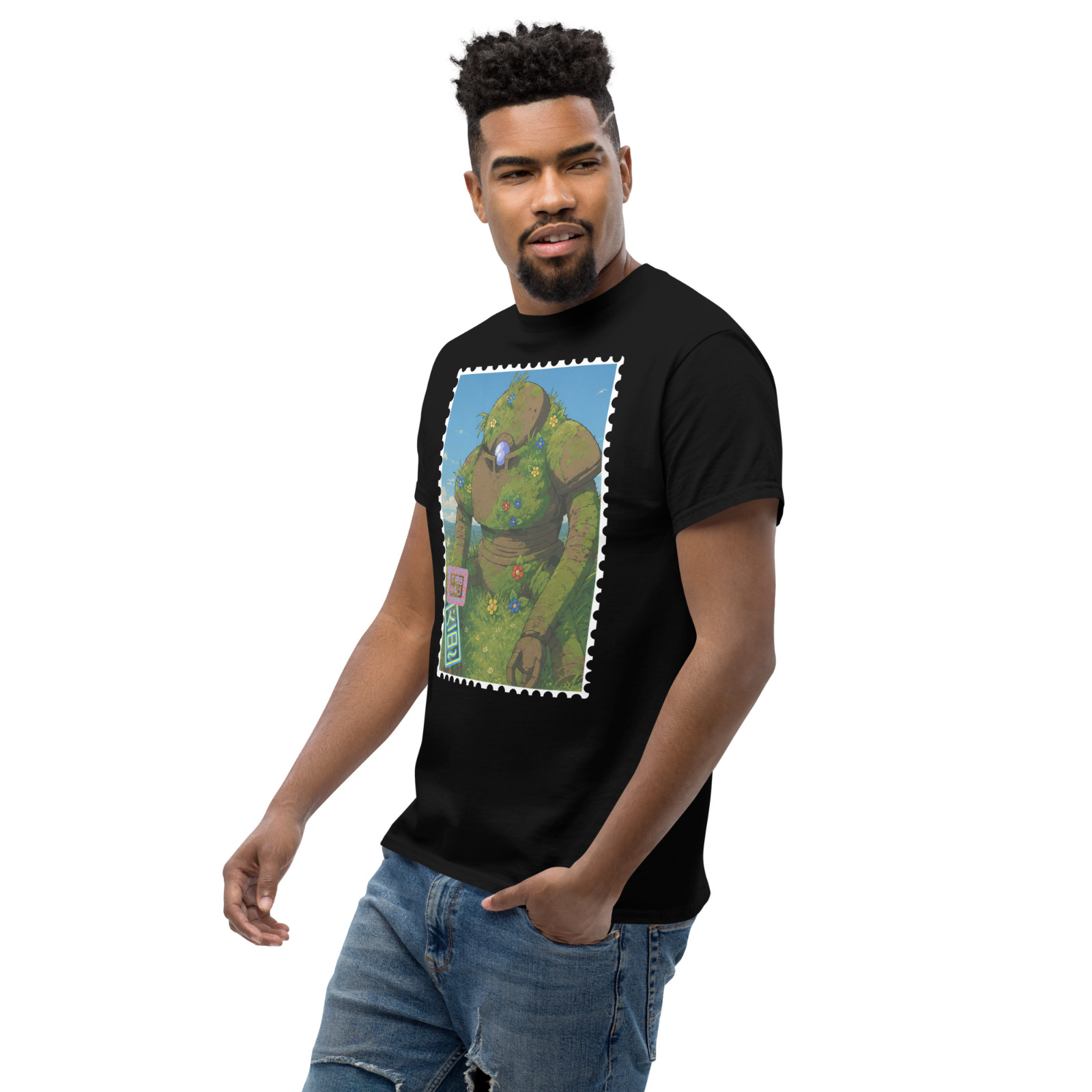 Medieval Fantasy Golem RPG Graphic T-Shirt Vintage Postage Stamp 100% Cotton