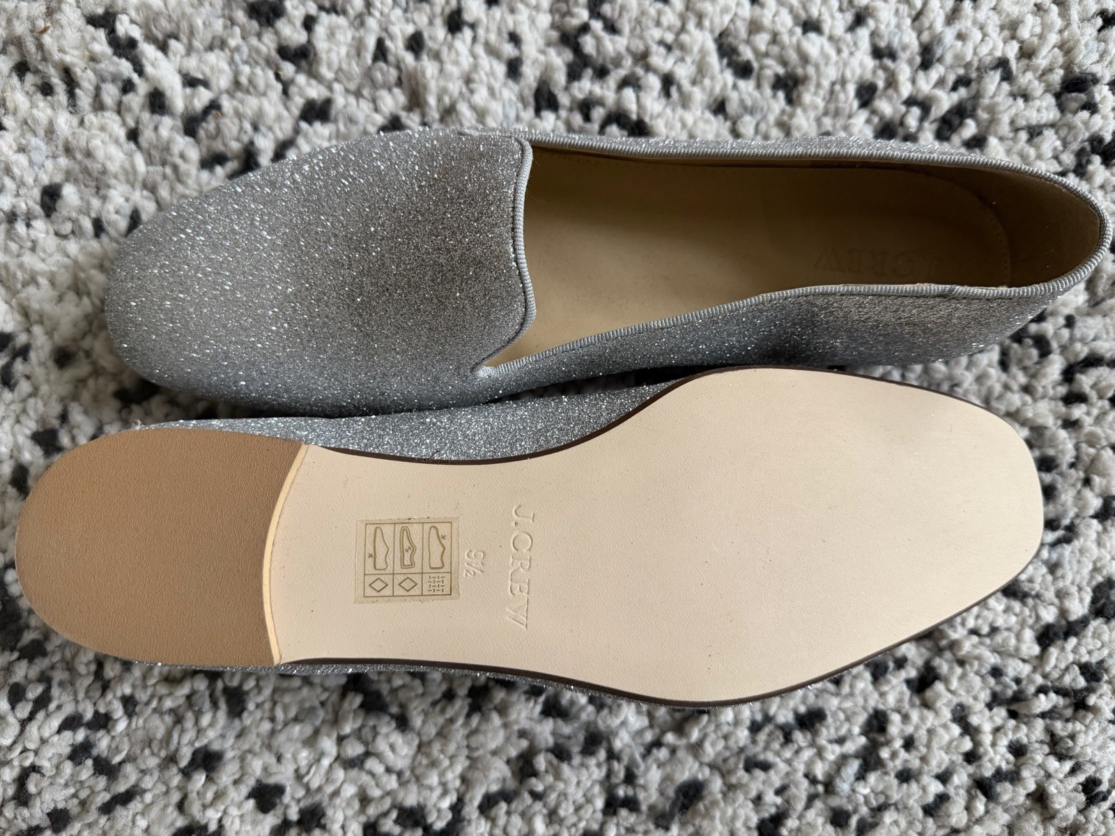 J.CREW Silver Glitter Loafer Flats Slip-On Round Toe Synthetic M US 9.5