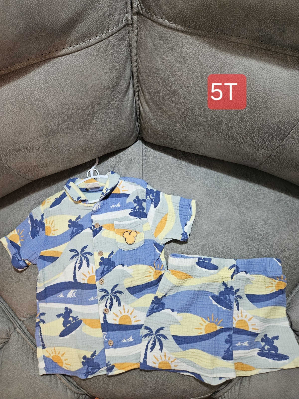Disney 2pc Cotton Woven Tropical Mickey Mouse Button Shirt & Shorts 5T