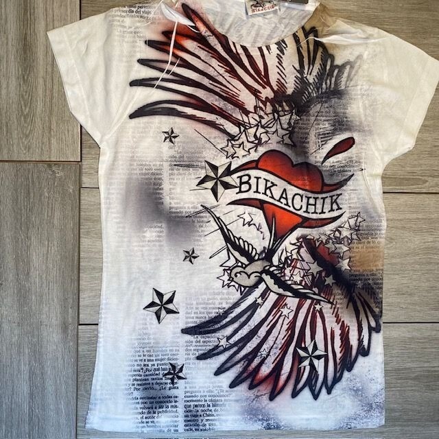 Women’s Motorcycle Biker BIKACHIK Made in USA Shirt Front Back Graphics XL NEW