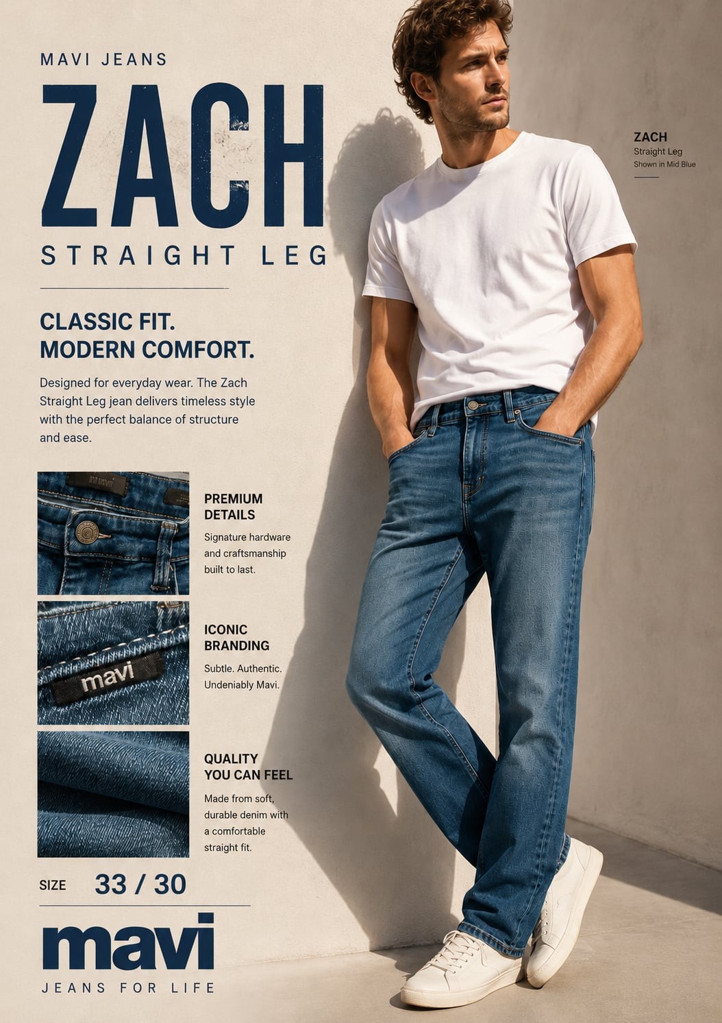 Mavi Zach Straight Leg Mid Blue Jeans