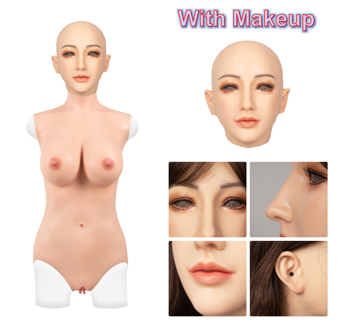SHM Full Silicone Bodysuit Breast Form Head Mask Full Face Disguise Crossdresser