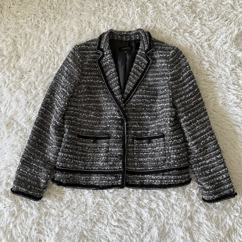 Talbots Classic Black and White Tweed Blazer Size 8