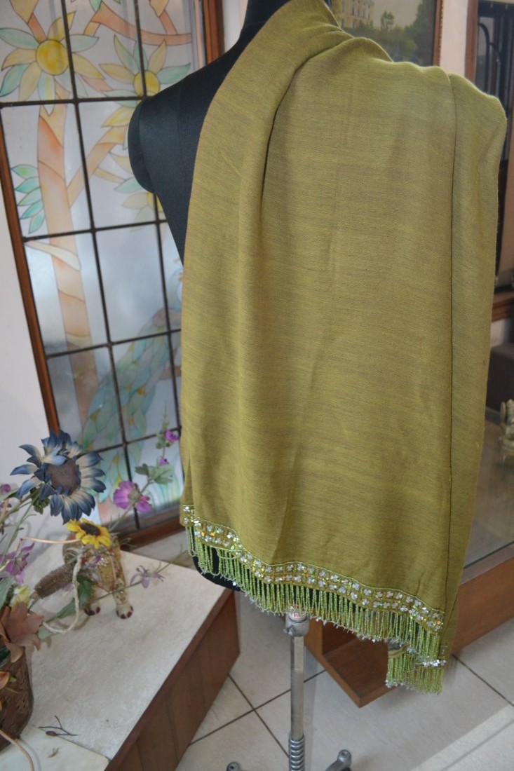 moss/ navy reversible SEQUINS BEADS ON TASSELS PASHMINA SHAWL 100% CASHMERE