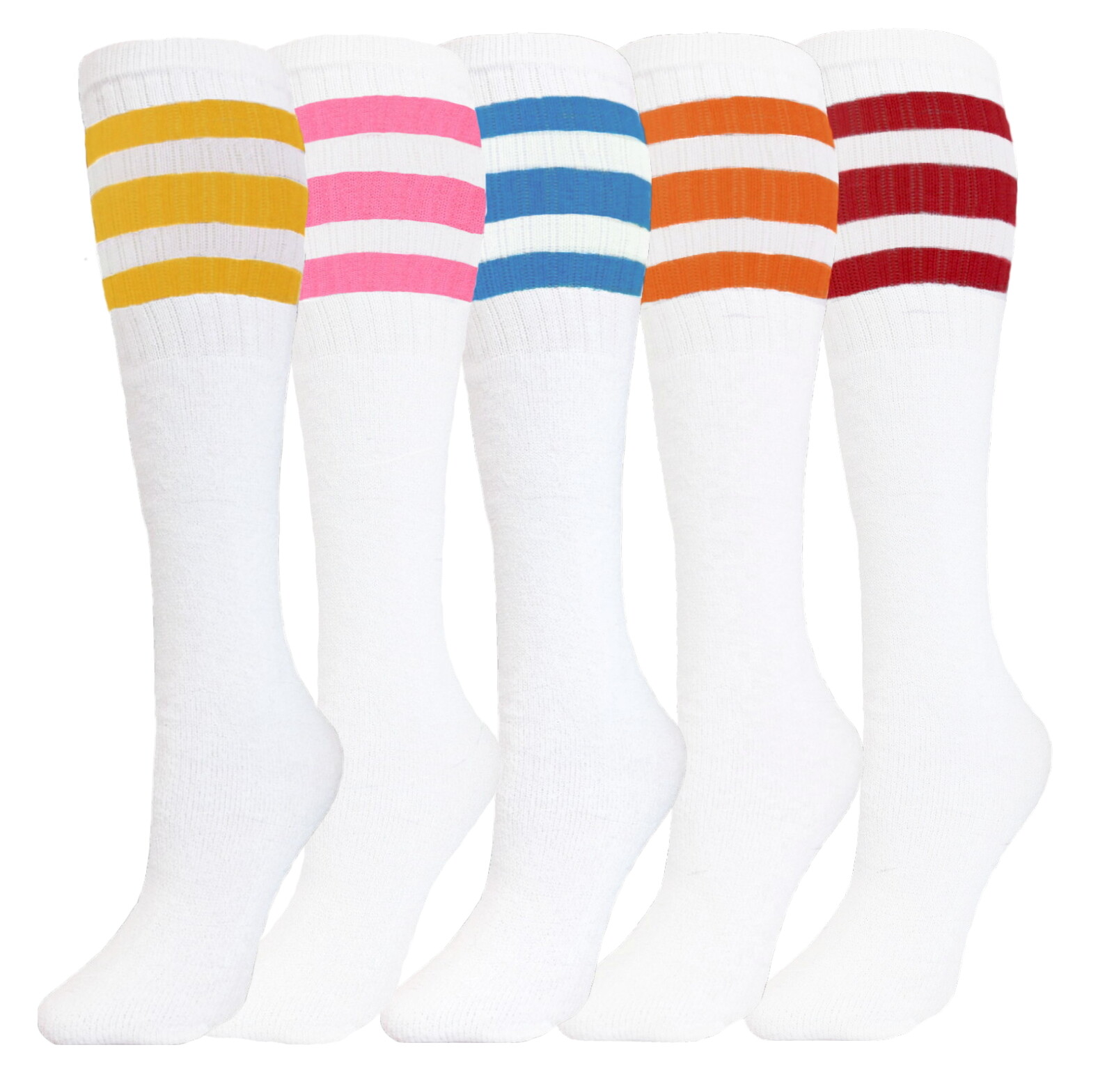 5pk Striped Tube Socks 22 Inch Skaters Old School Socks COTTON Multicolor Set 5