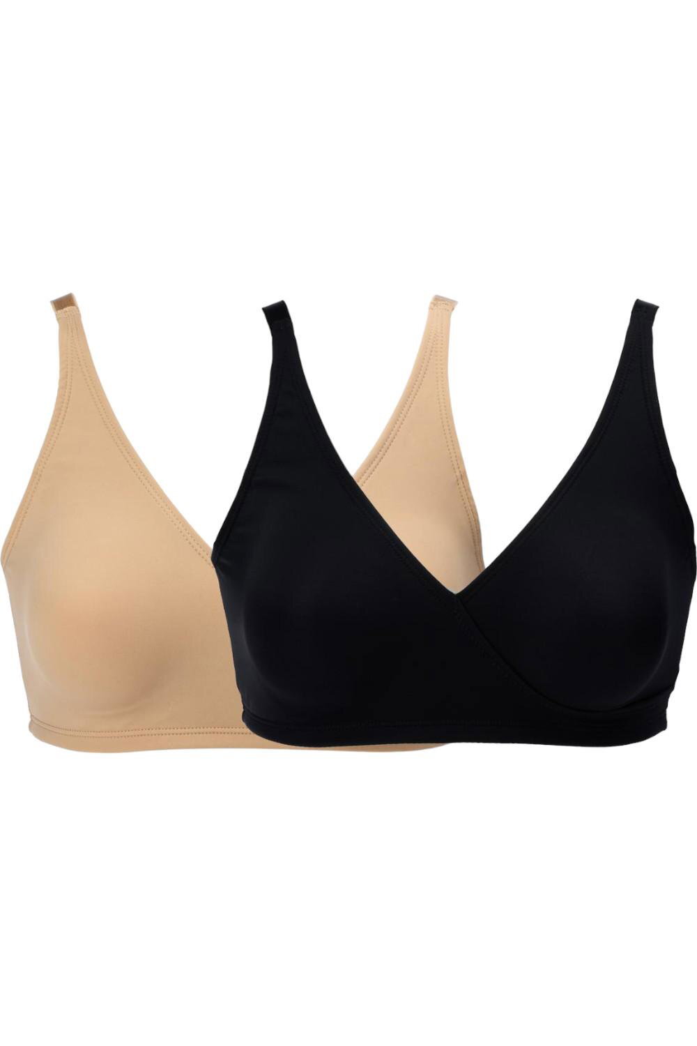 Rhonda Shear 2-pack Butterknit Wrap Bra w/ Removable Pads Black/Beige