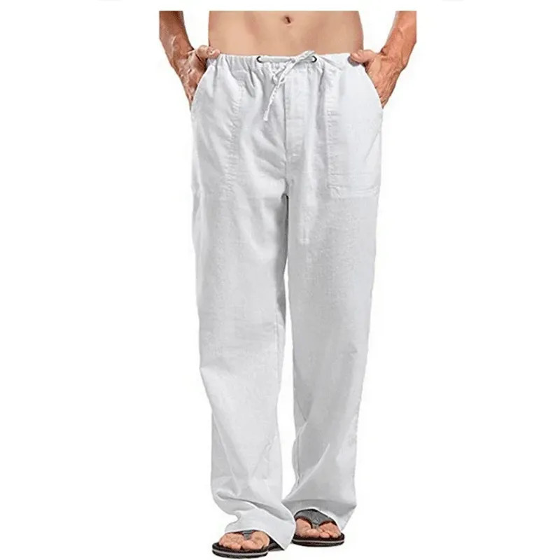 Mens Cotton Linen Loose Pants Casual Drawstring Beach Yoga Baggy Long Trousers