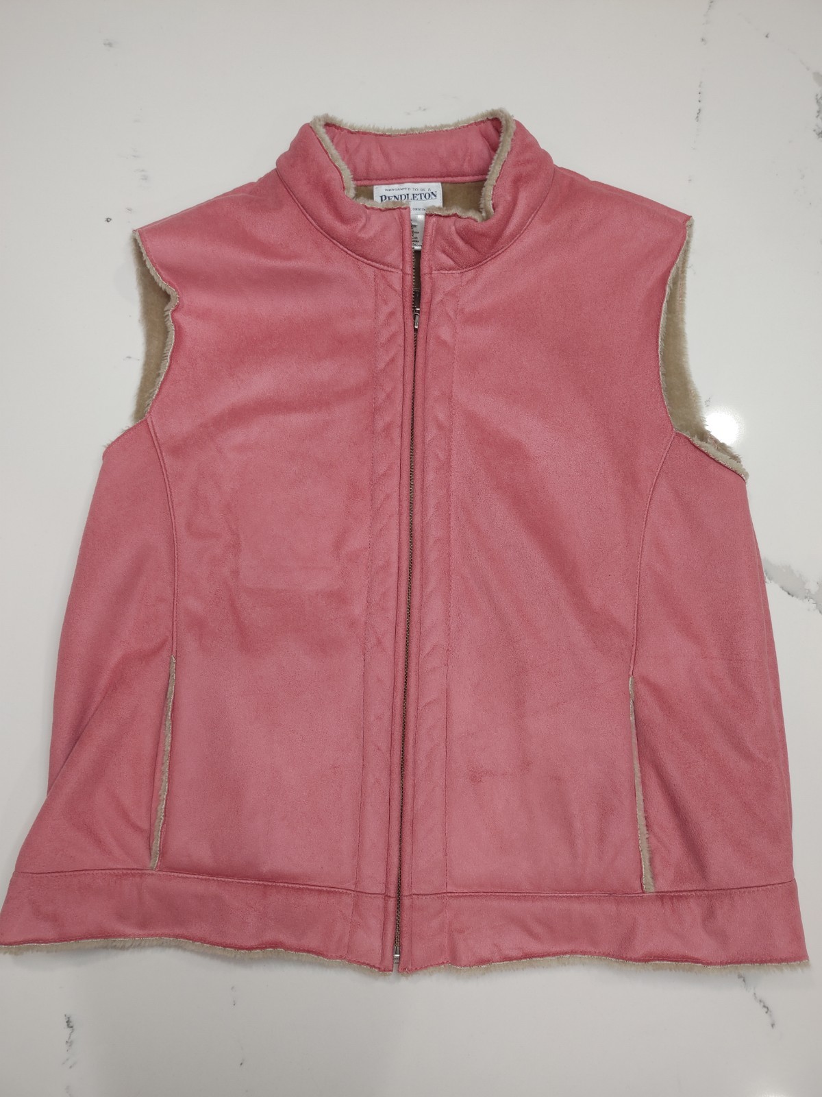 Pendleton Vest Womens XL Pink Faux Suede Sherpa Lined Zip Front Cozy