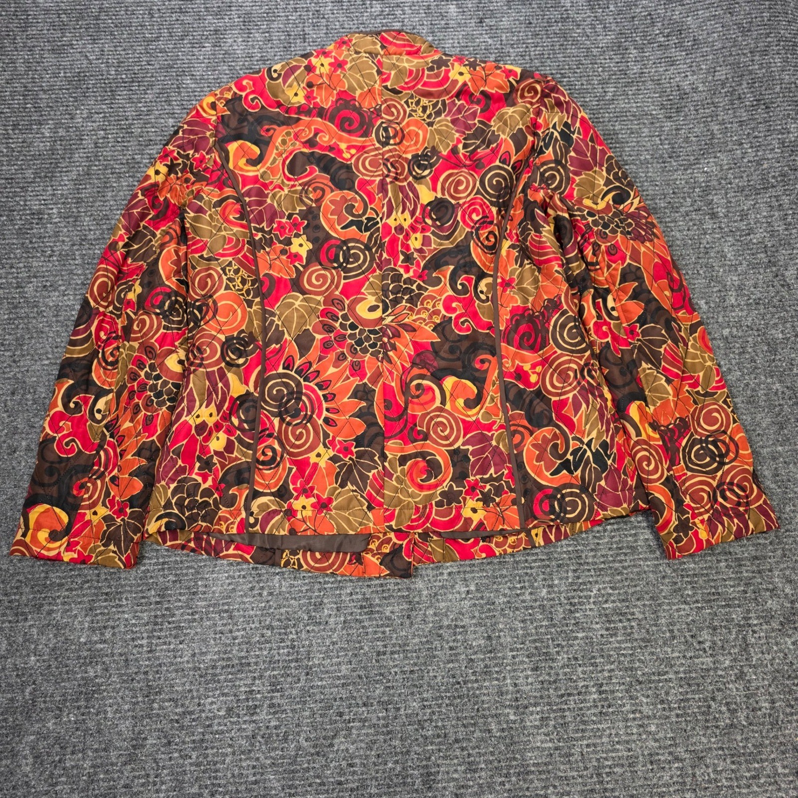 Requirements Quilted Jacket Women’s Size L Orange Floral Paisley Button Front