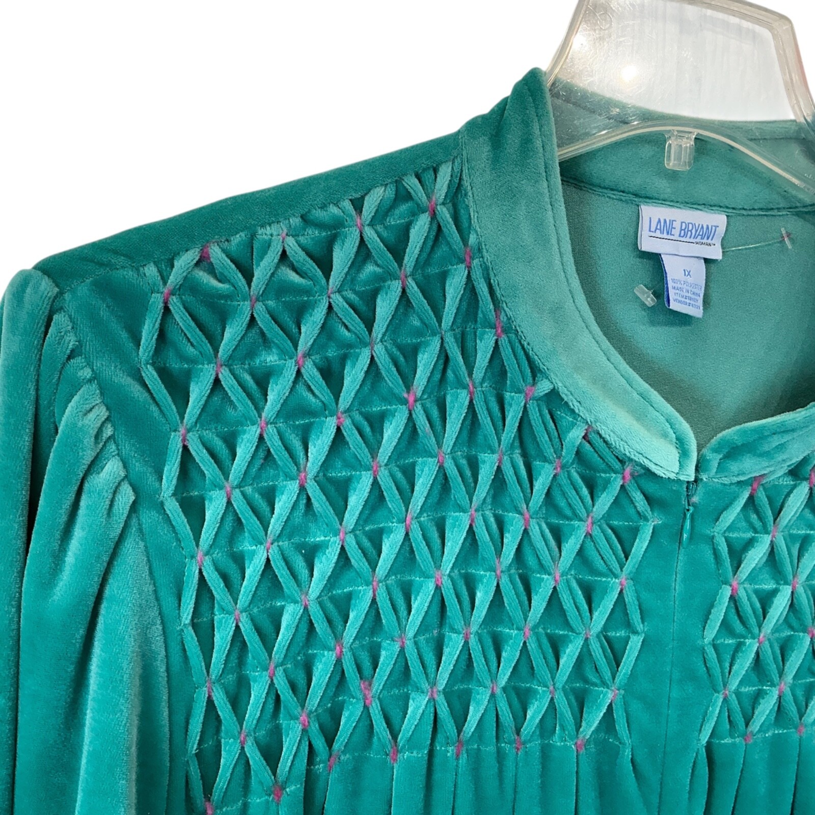 1X Lane Bryant House Coat Robe Sz 1xl Teal Green Zip Smocked Cottage 70s new Vtg