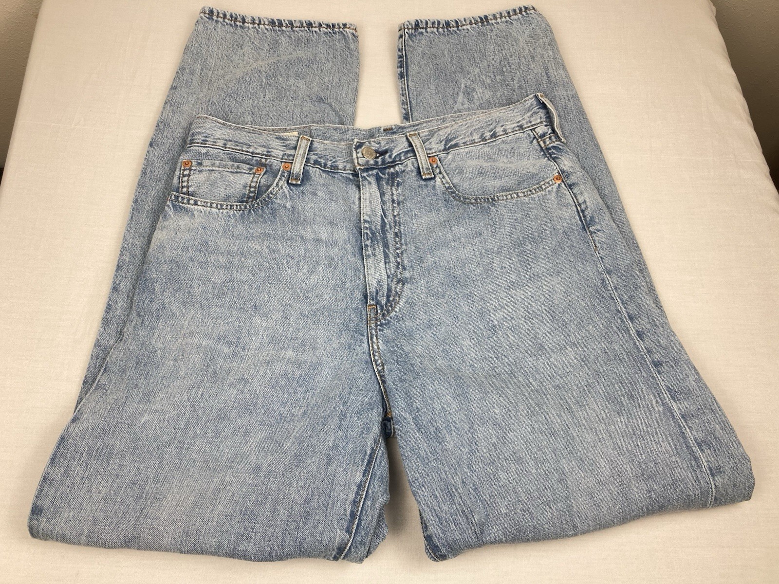 LEVIS 568 PREMIUM BIG E RELAXED STRAIGHT JEANS COTTON LINEN BLUE MENS 32 X 32