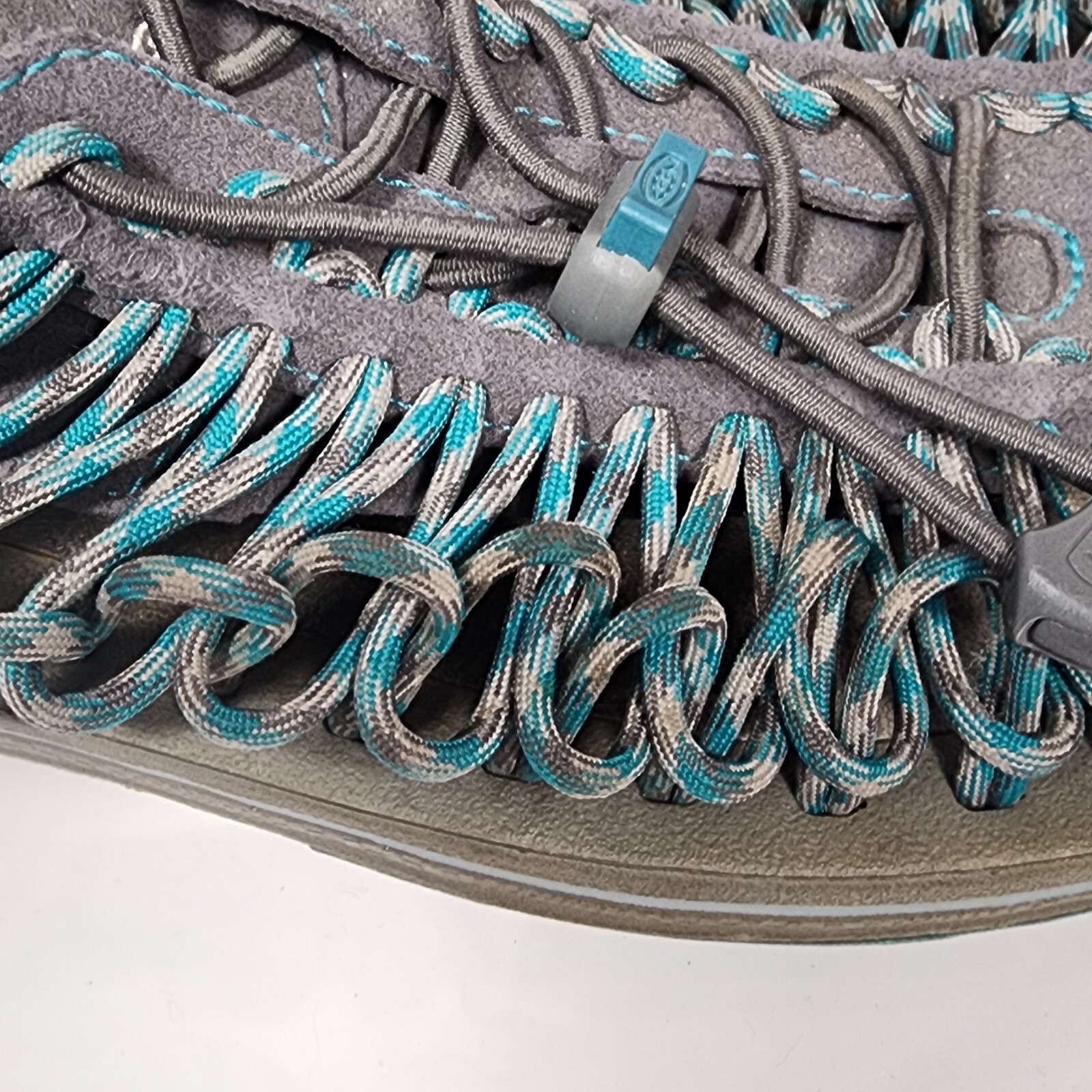 Keen Uneek Sandals Women 10 Two Cord 1014113 Gray Teal Blue Outdoor Heel Strap
