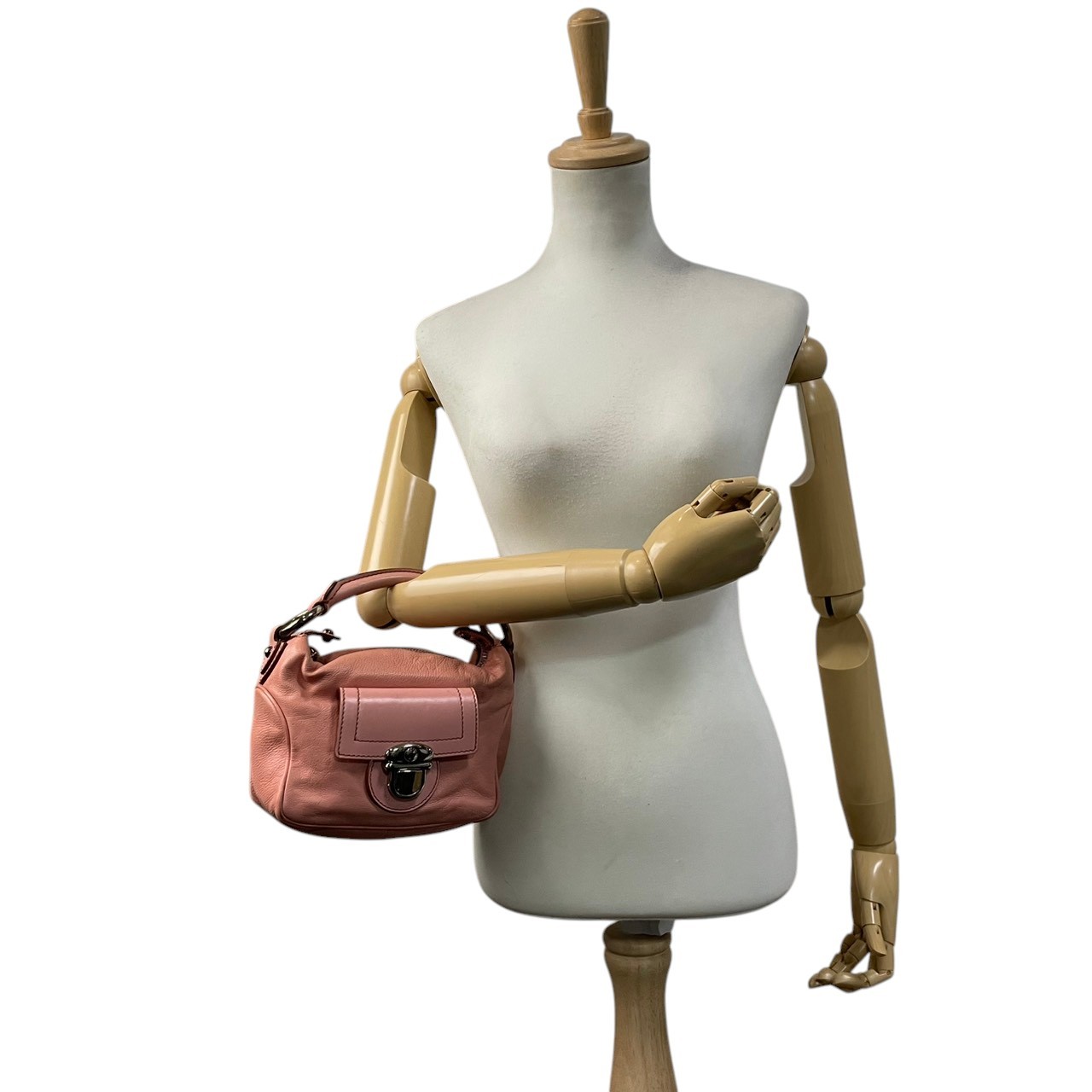 Authentic MARC JACOBS Leather Mini Handbag Pink Push Lock Compact Bag Women