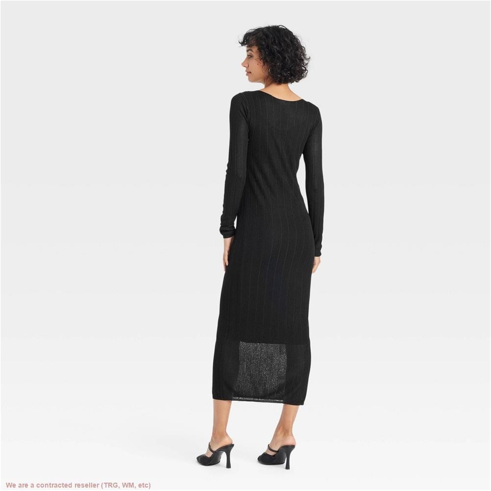 Women’s Long Sleeve Sheer Maxi Sweater Dress – A New Day Black L *SEE DEAL!!!*