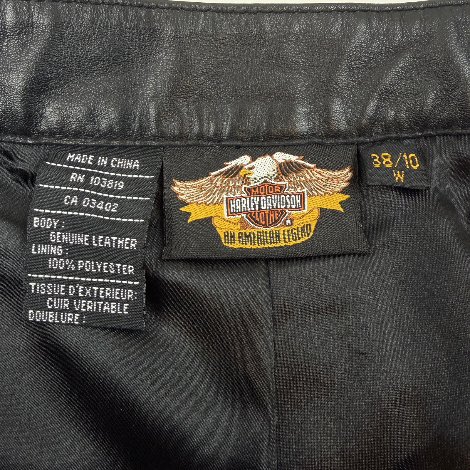 Harley Davidson Leather Pants 38 / 10 W Black Genuine Biker Western Women *READ