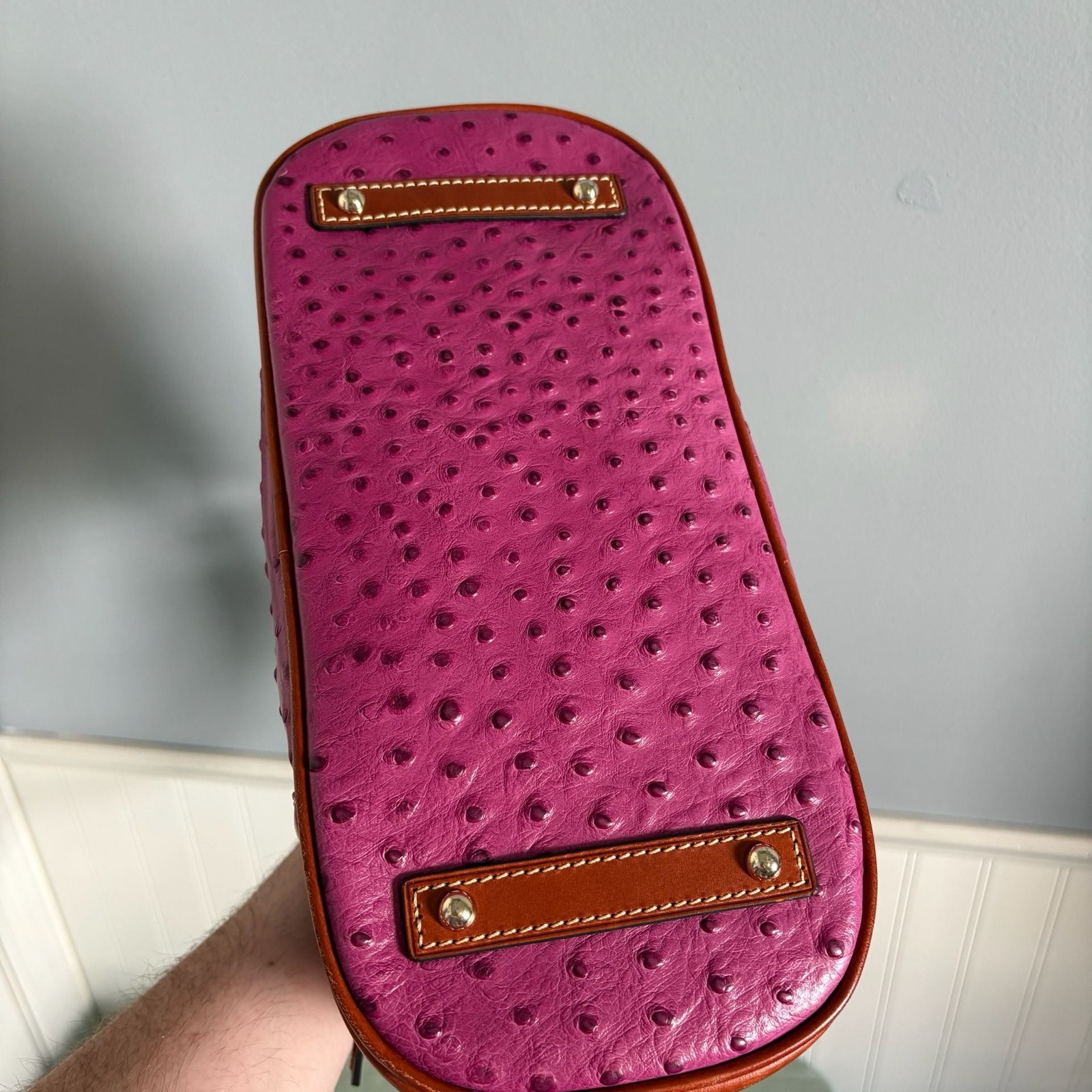 Dooney & Bourke Ostrich Embossed Leather Hobo Shoulder Bag in Fuchsia