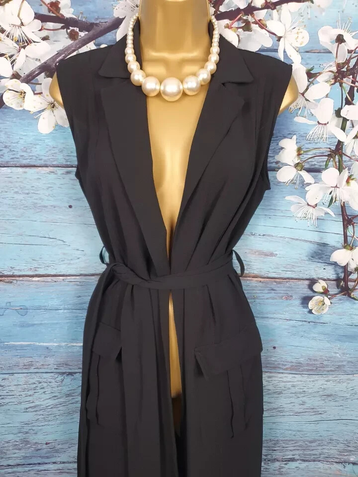 SELECT Black Chiffon Belted Above the Knee Elegant Classy Suit Waistcoat Size 6