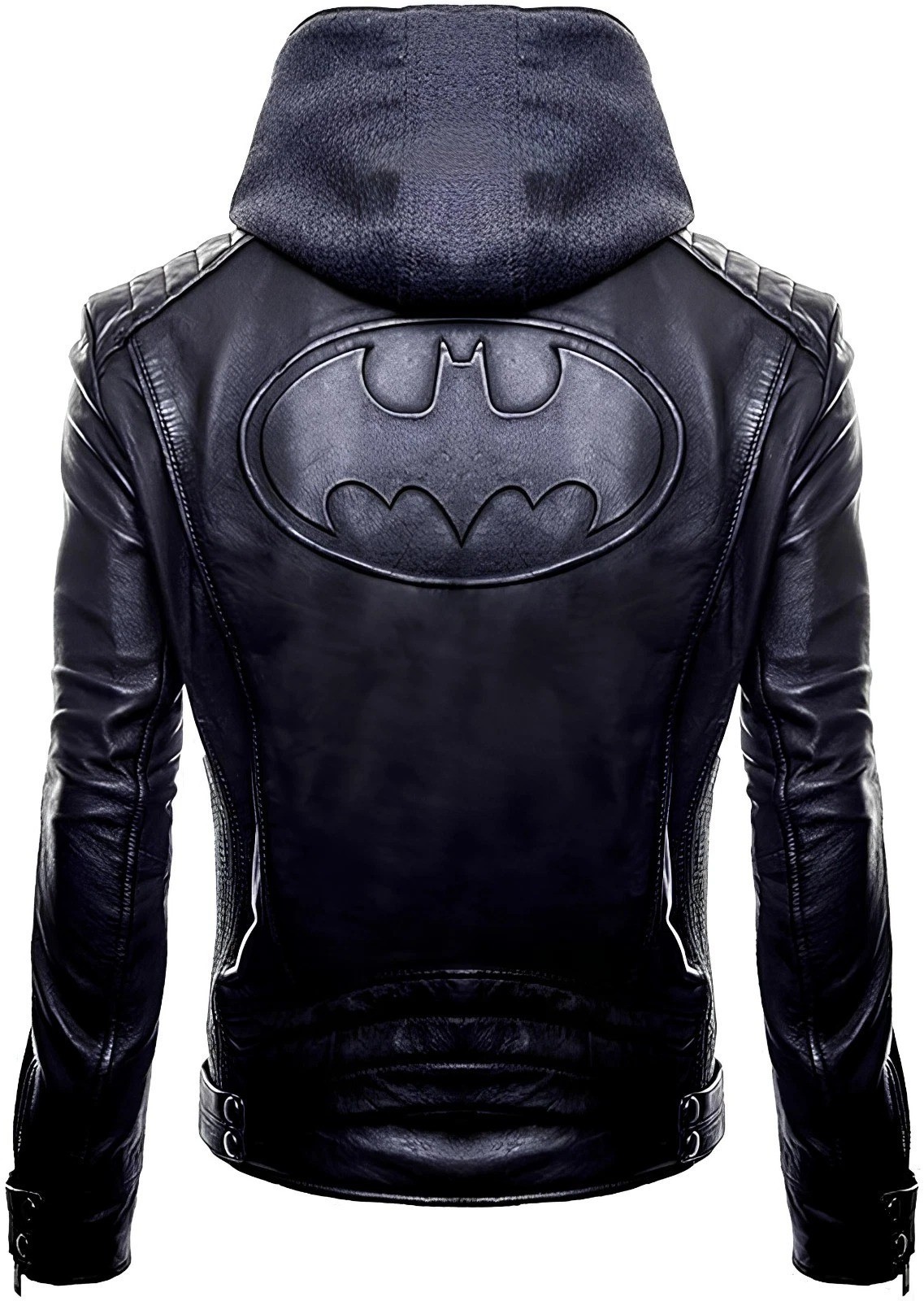 Mens Black Batman Leather Jacket Arkham Bruce Wayne Bat Logo Cosplay Biker Coat