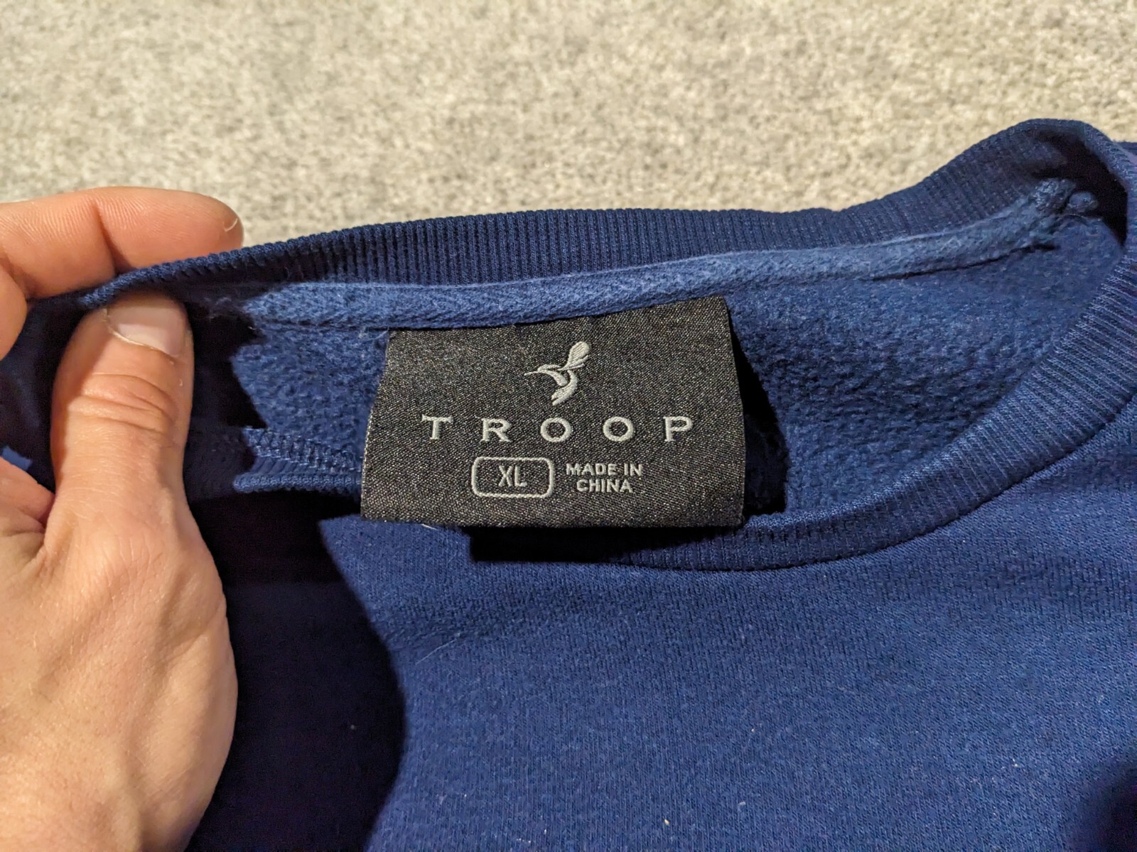 Troop Sweater Mens XL Sweatshirt Fleece Lined Crewneck Logo Spellout Navy Blue
