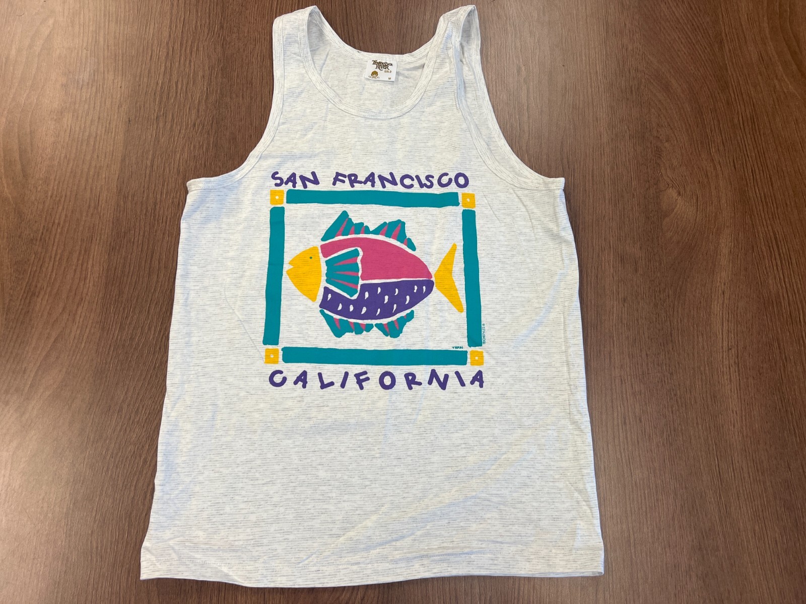 VINTAGE 90S SAN FRANCISCO TANK TOP M TENNESSEE RIVER GOLD SINGLE STITCH TEE USA