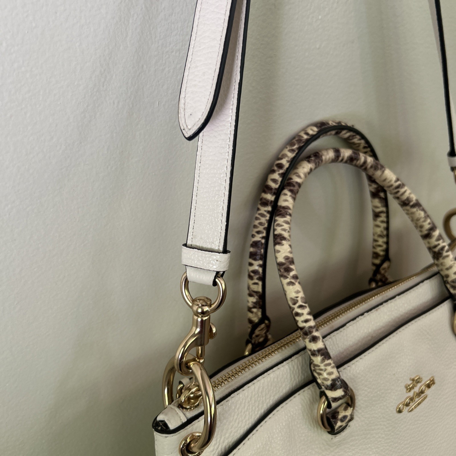 COACH Chalk Pebble Leather MIA Satchel W/ Exotic Trim #76642 EUC