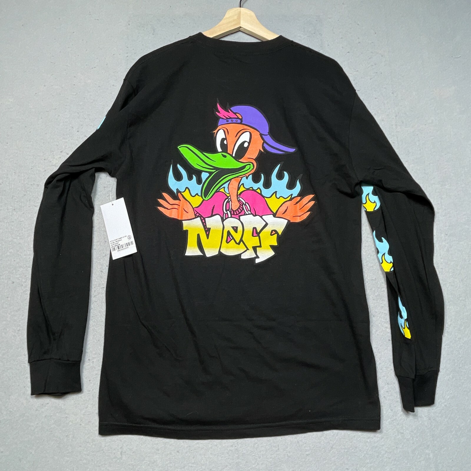 Neff Long Sleeve Shirt Men Medium Graphic Flame Black Skate Streetwear Y2K NWT