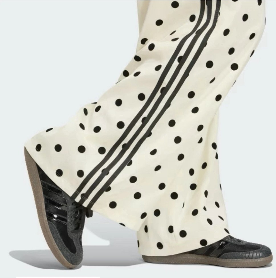 *Adidas Satin Polka Dots Wide Leg Track Pant White Black | size L | KV1168 NEW