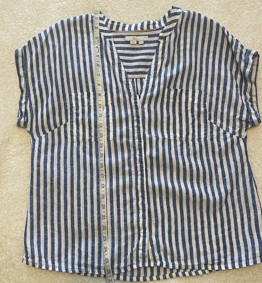 Boden Womens 100% Linen Striped Short Sleeve Button Up Blouse US 14 R