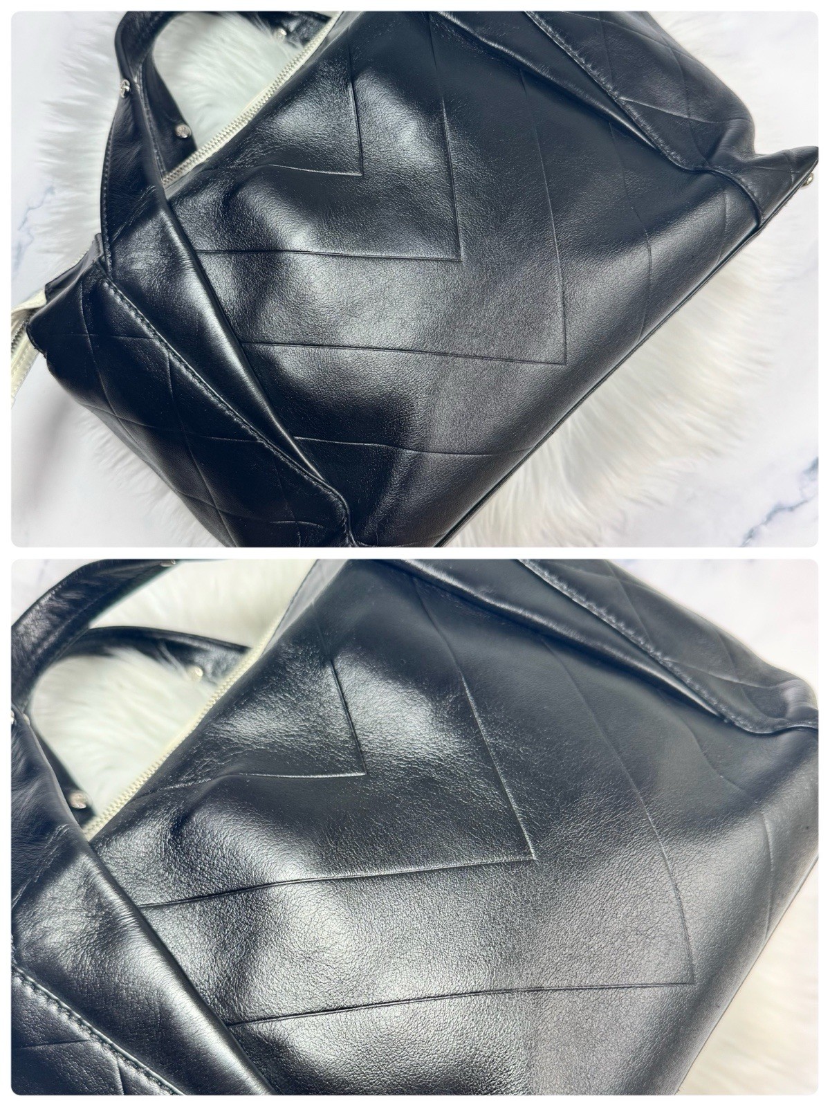 CHANEL CC Logo Quilted Leather Boston Bag Black Vintage Top Handle handbag