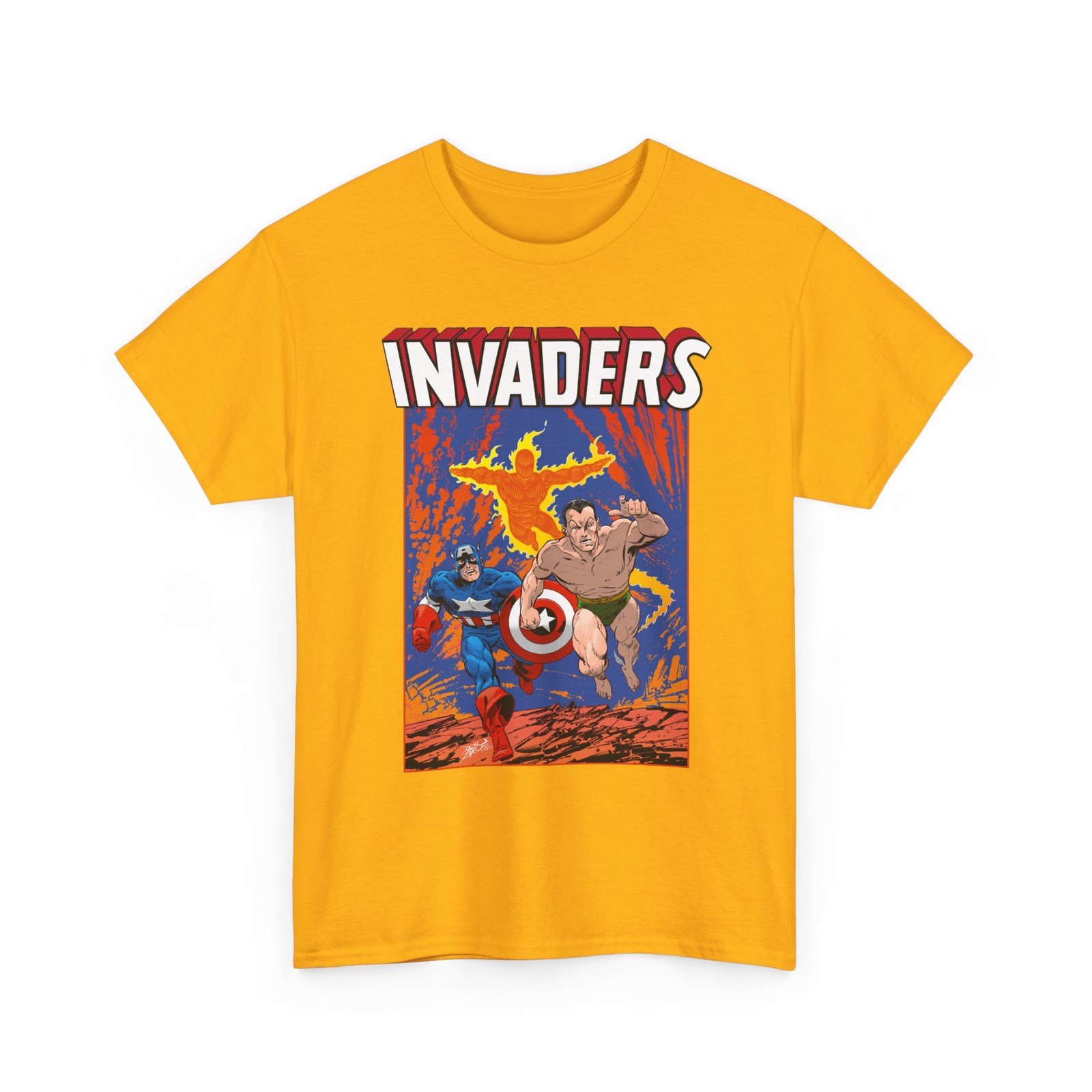 Invaders T-Shirt Marvel Comics John Byrne Art Captain America Vintage-Style Tee