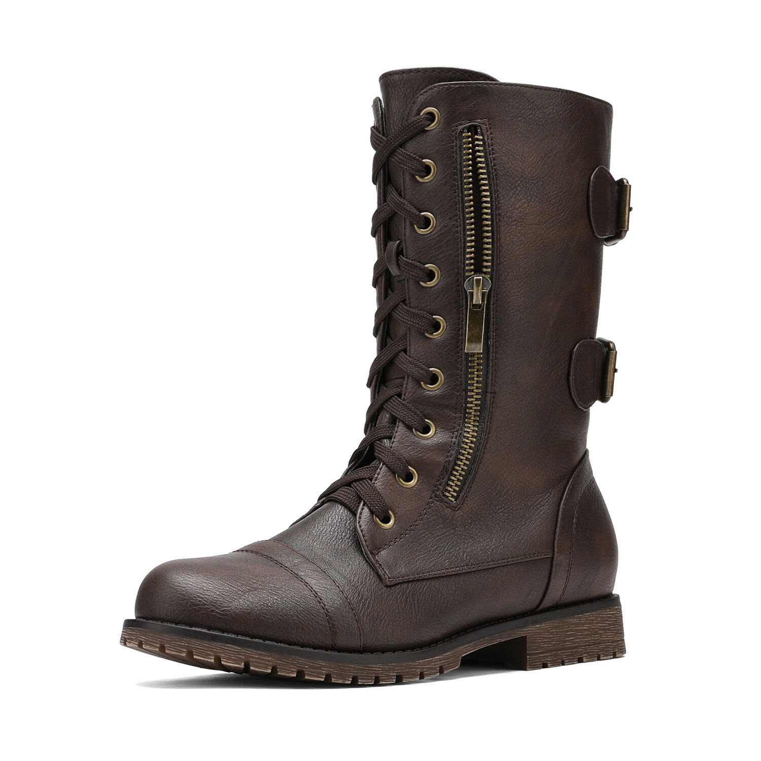 Women’s Riding Boots Mid Calf Boots Side Zipper Lace Up Winter Motorcycle Boots