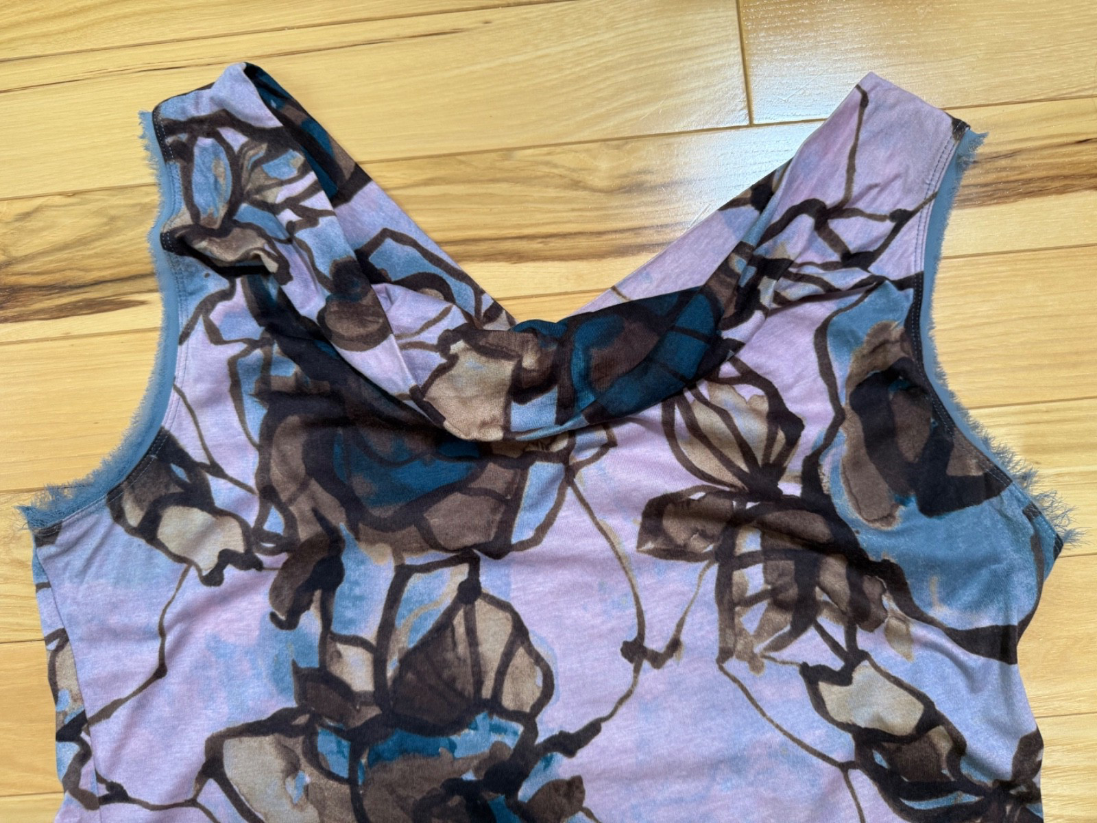 Simply Vera Vera Wang Tunic Women Lg Floral Purple/Brown Sleeveless Cowl Neck