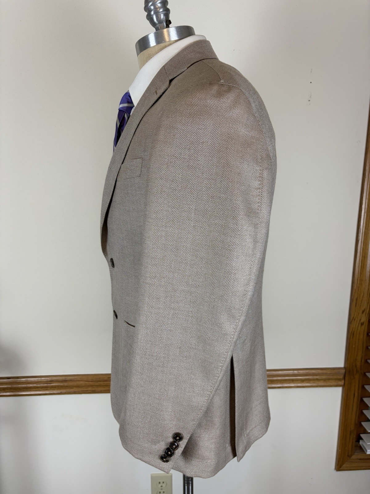PETER MILLAR CROWN CRAFTED CASHMERE SILK HERRINGBONE PATCH POCKET BLAZER SZ 40R