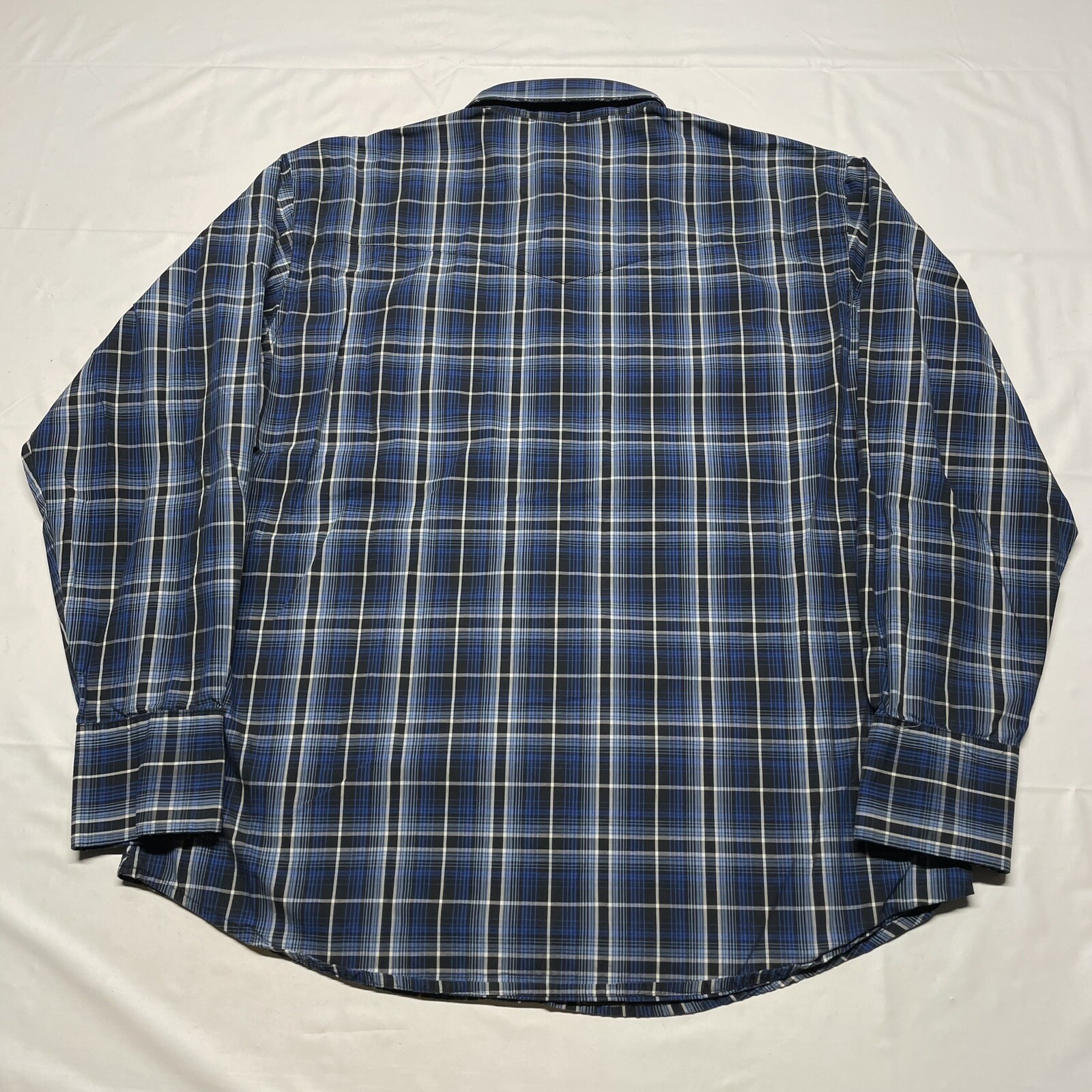 Vintage 90s Wrangler Plaid Button Up Shirt Mens Large Blue White Western Hipster